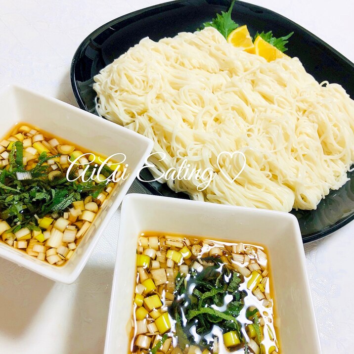 ♡薬味たっぷり♪めんつゆ無くても夏は簡単そうめん♡